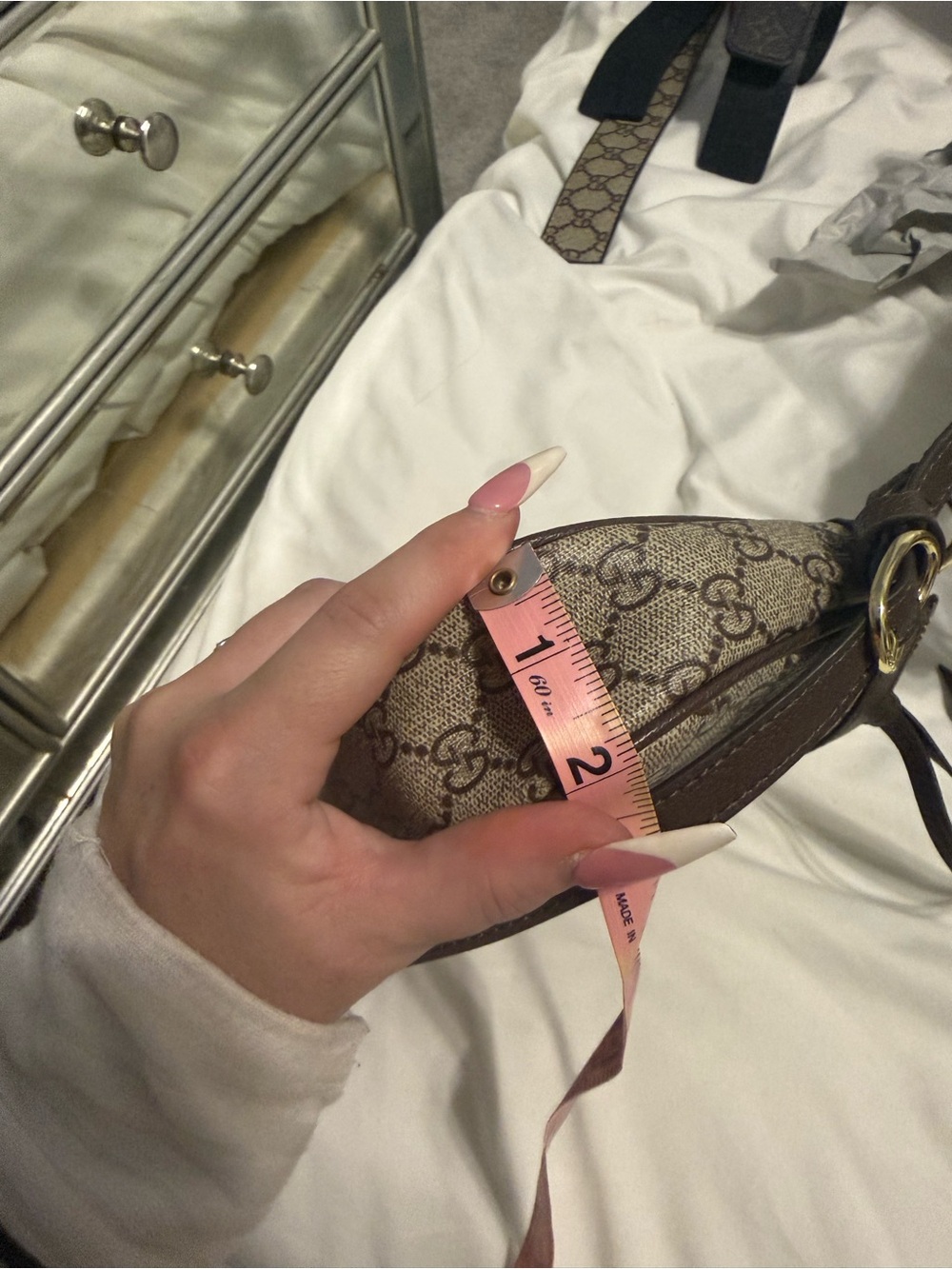 1.1 Gucci Beige and Brown GG Supreme Shoulder Bag with Gold Hardware - Picture 7 of 7